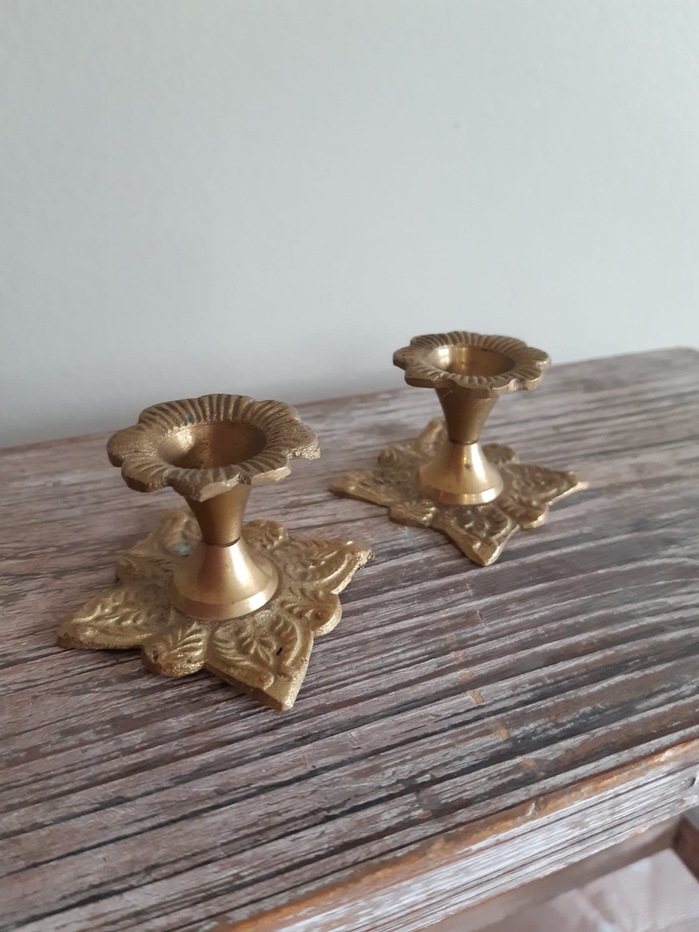 Brass Floral Accent Candle Holders - Set of 2